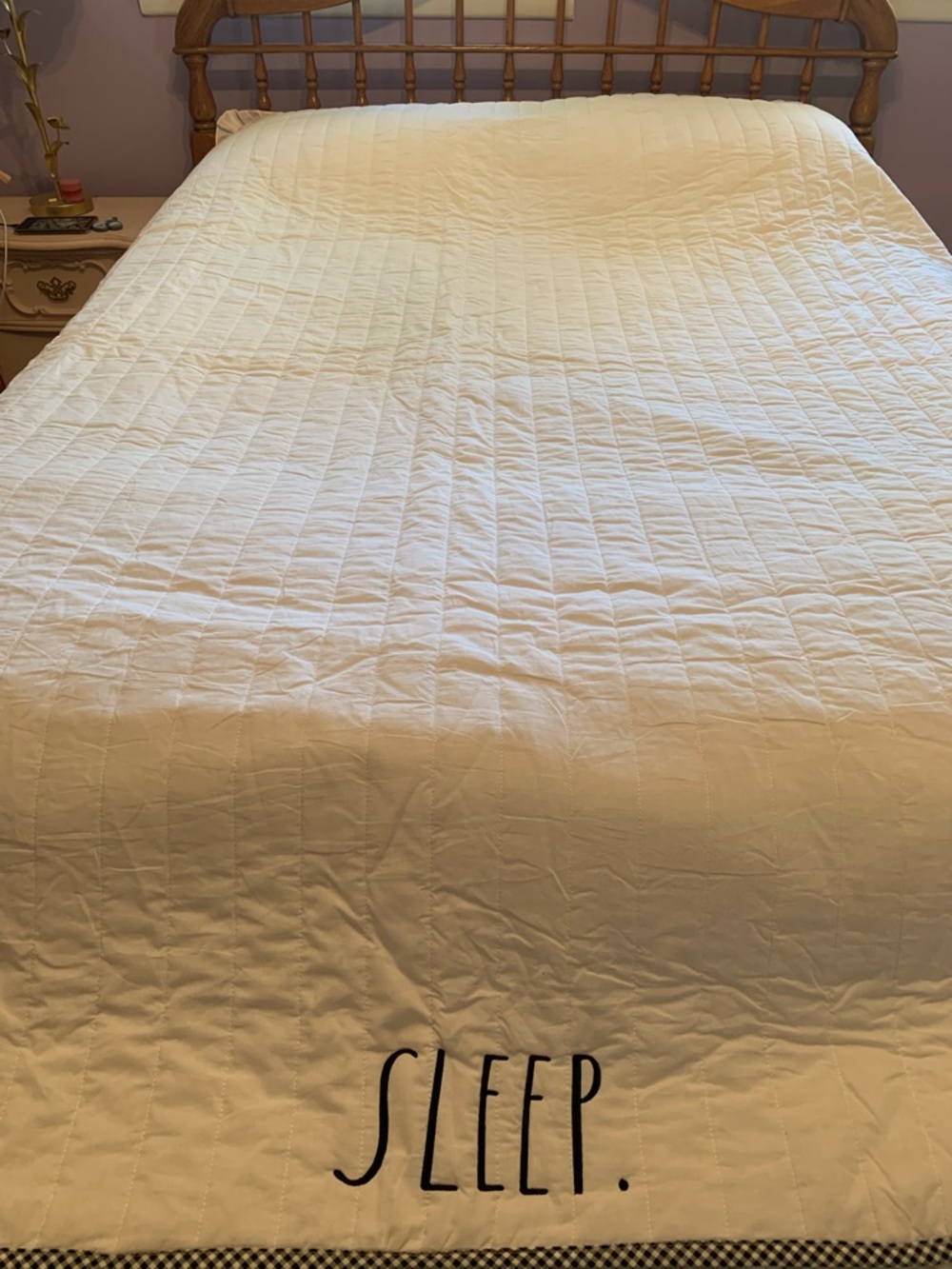 Rae Dunn SLEEP King size White and Gingham Quilt